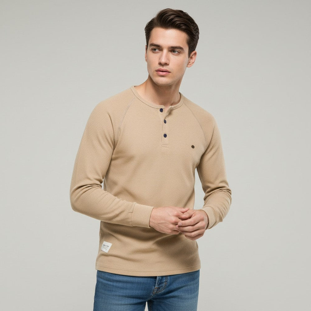 Men’s Long Sleeve Waffle Textured Casual Fall Top-Bon Voyage Vintage