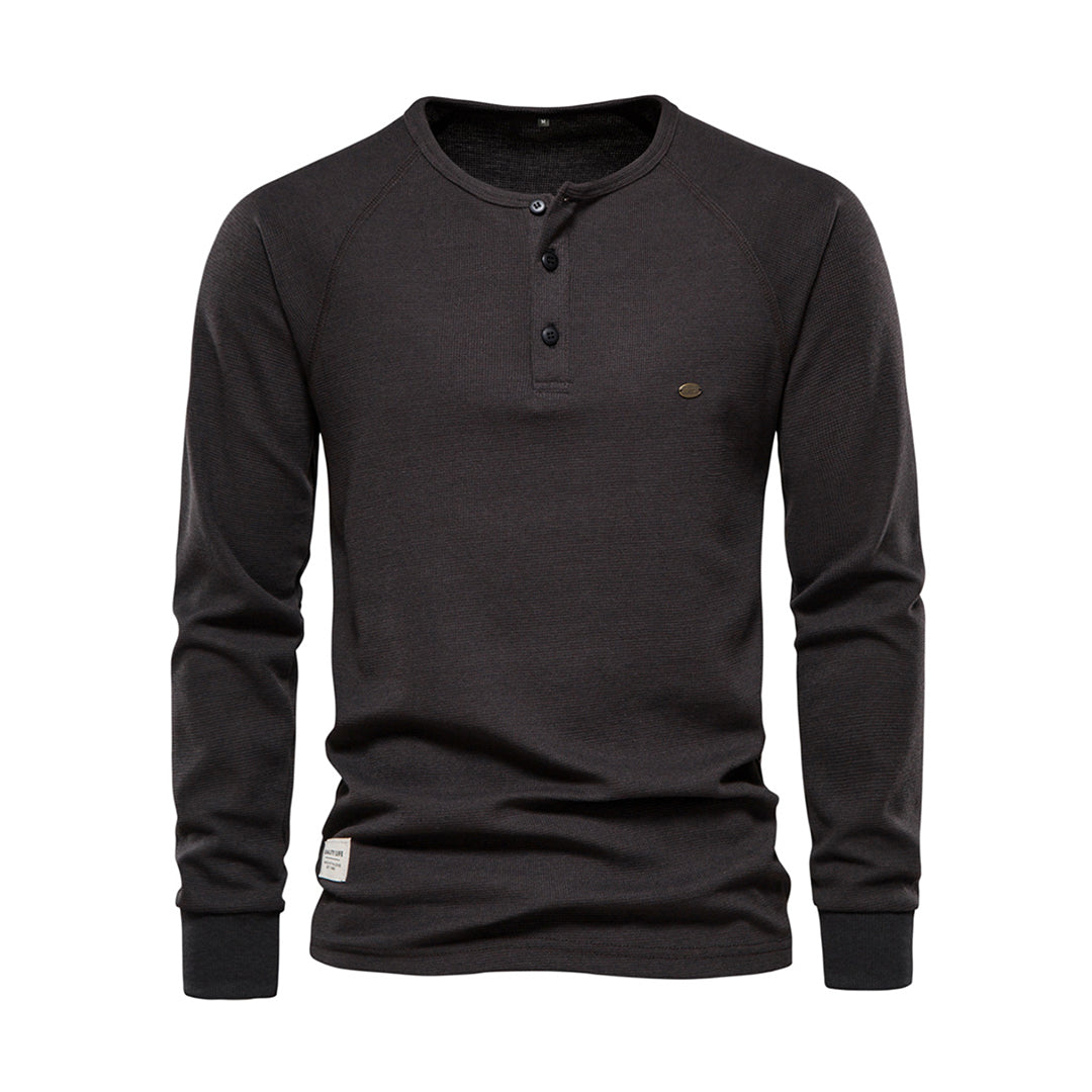 Men’s Long Sleeve Waffle Textured Casual Fall Top-Bon Voyage Vintage