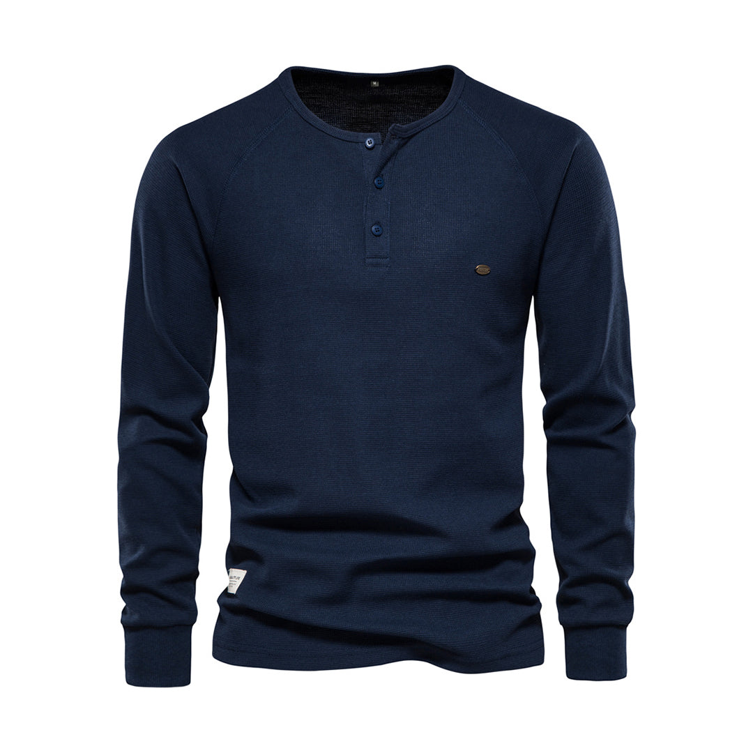 Men’s Long Sleeve Waffle Textured Casual Fall Top-Bon Voyage Vintage