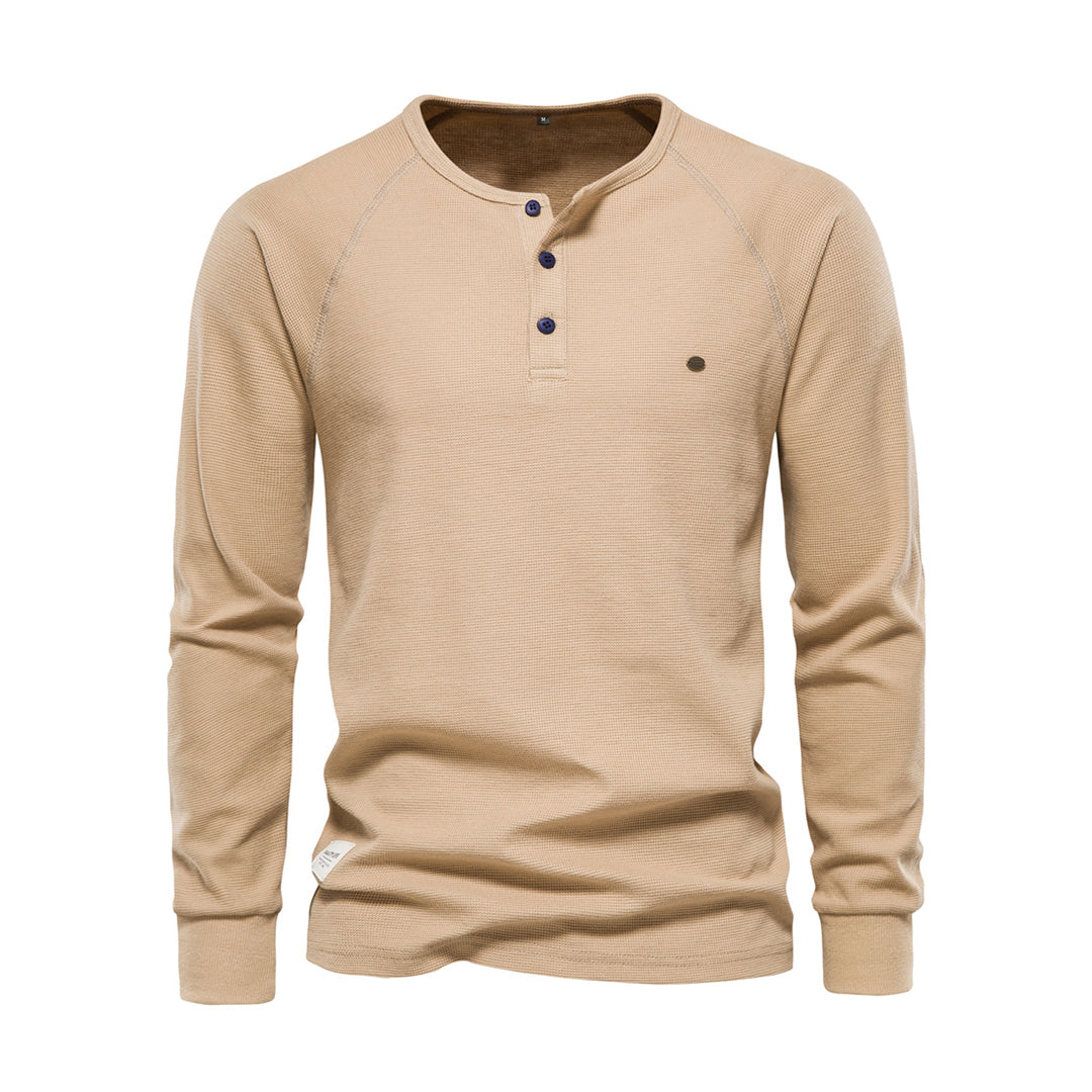 Men’s Long Sleeve Waffle Textured Casual Fall Top-Bon Voyage Vintage