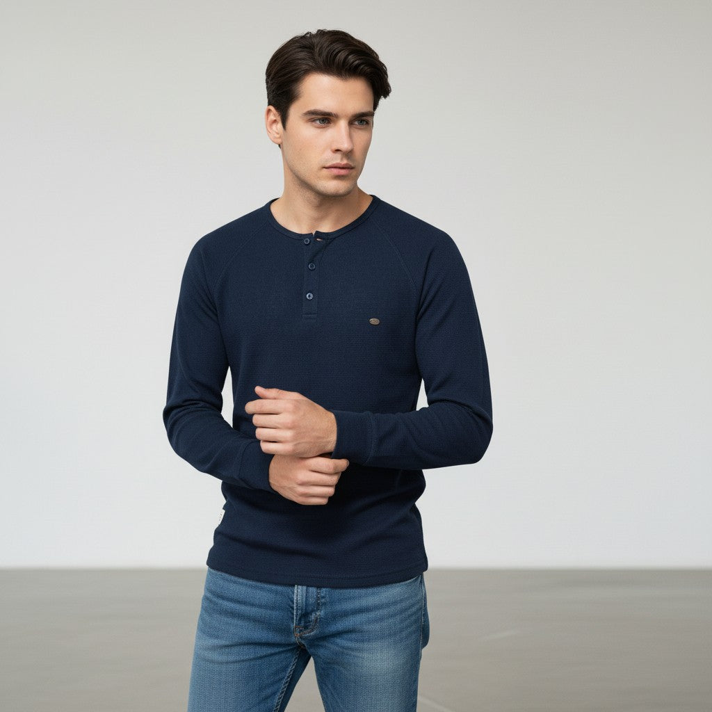 Men’s Long Sleeve Waffle Textured Casual Fall Top-Bon Voyage Vintage