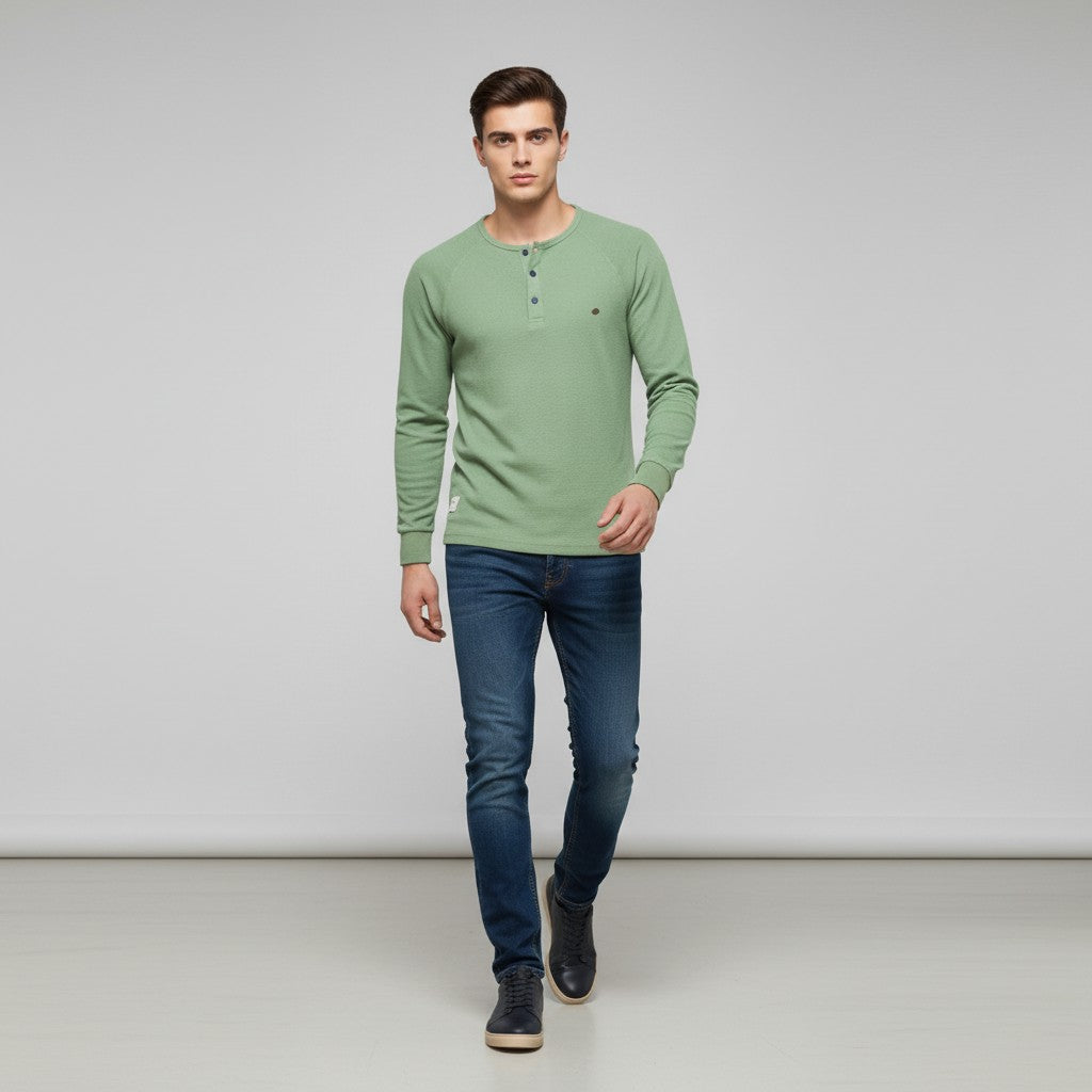 Men’s Long Sleeve Waffle Textured Casual Fall Top-Bon Voyage Vintage