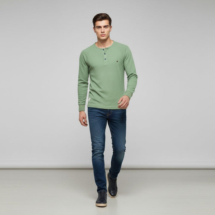 Men’s Long Sleeve Waffle Textured Casual Fall Top-Bon Voyage Vintage
