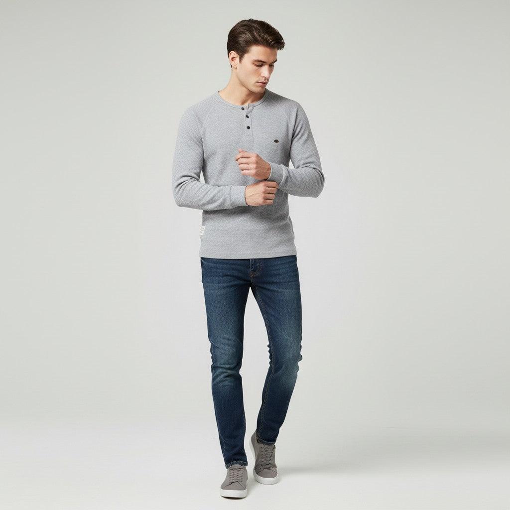 Men’s Long Sleeve Waffle Textured Casual Fall Top-Bon Voyage Vintage