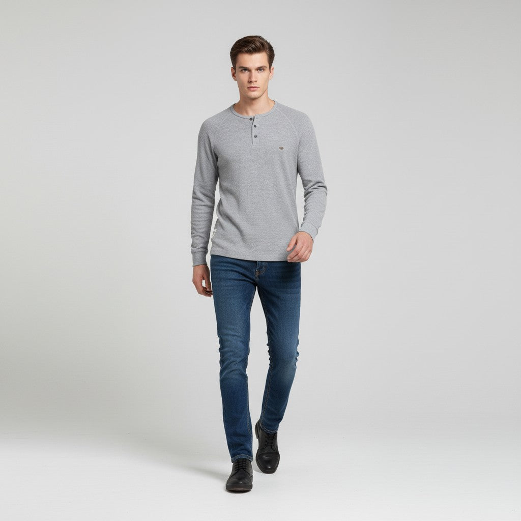 Men’s Long Sleeve Waffle Textured Casual Fall Top-Bon Voyage Vintage