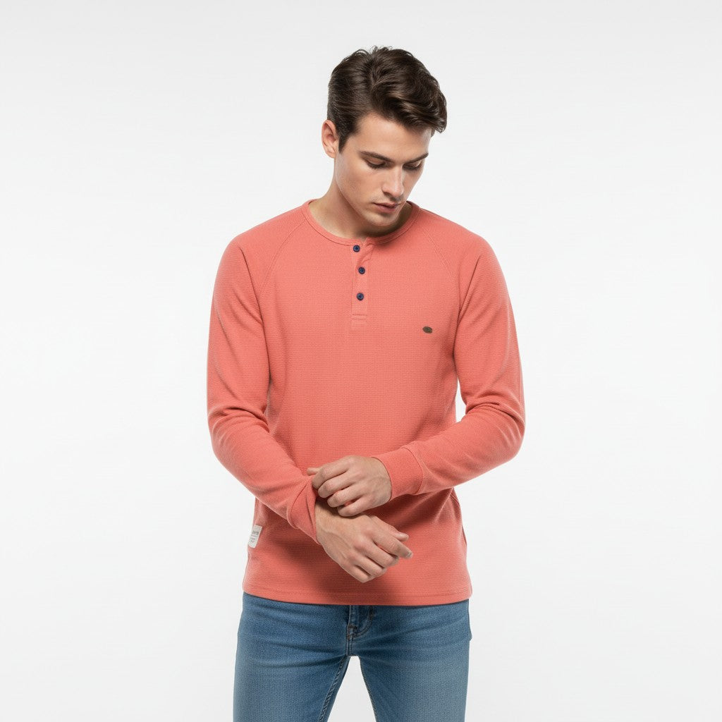 Men’s Long Sleeve Waffle Textured Casual Fall Top-Bon Voyage Vintage