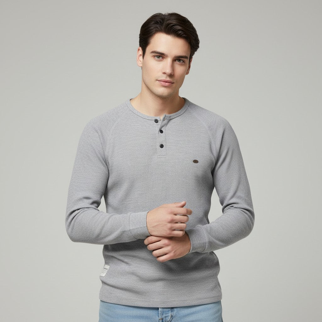 Men’s Long Sleeve Waffle Textured Casual Fall Top-Bon Voyage Vintage