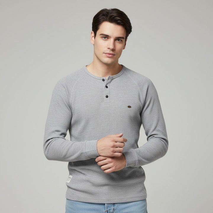 Men’s Long Sleeve Waffle Textured Casual Fall Top-Bon Voyage Vintage