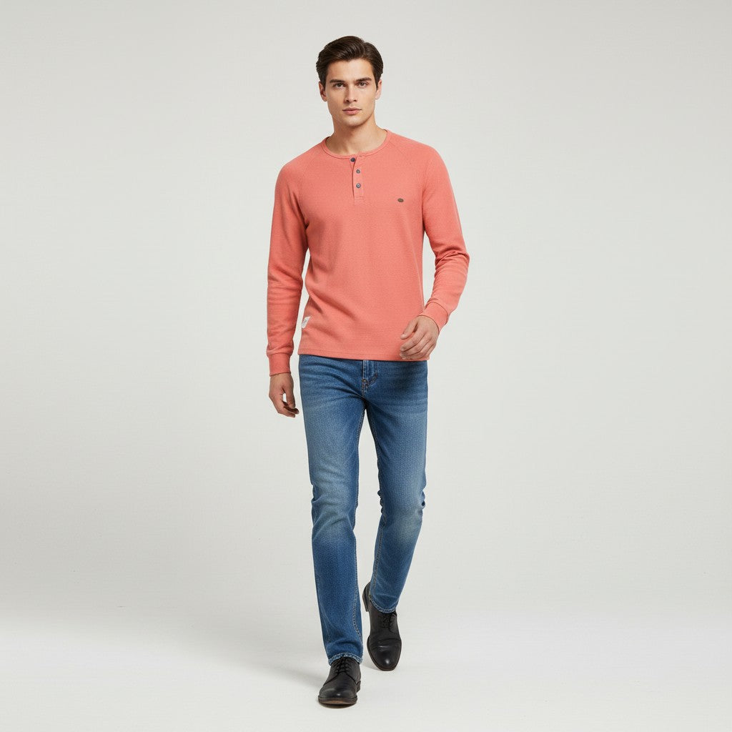 Men’s Long Sleeve Waffle Textured Casual Fall Top-Bon Voyage Vintage