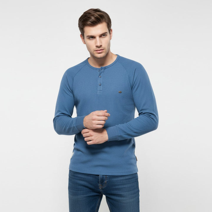 Men’s Long Sleeve Waffle Textured Casual Fall Top-Bon Voyage Vintage