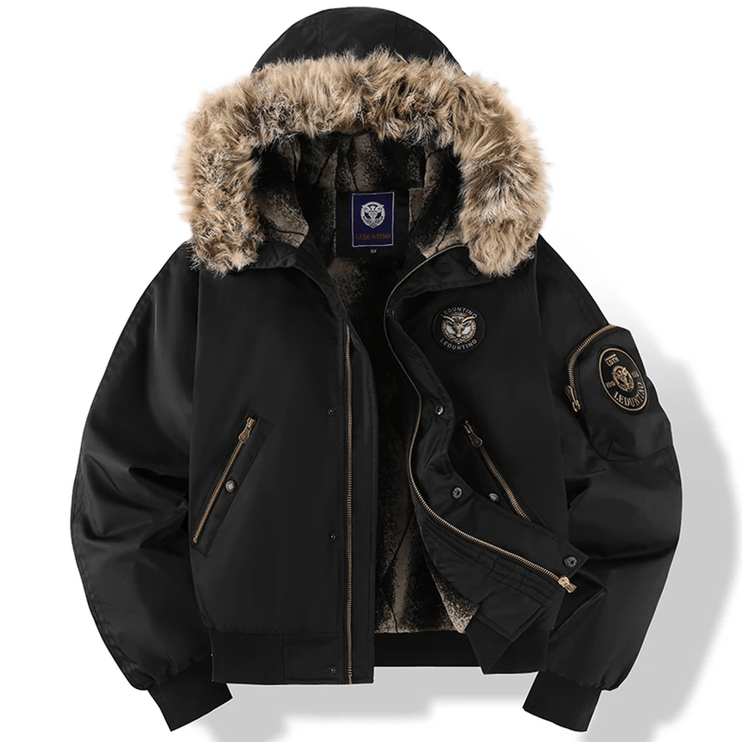 Men’s Quilted Bomber Jacket with Faux Fur Hood-Bon Voyage Vintage