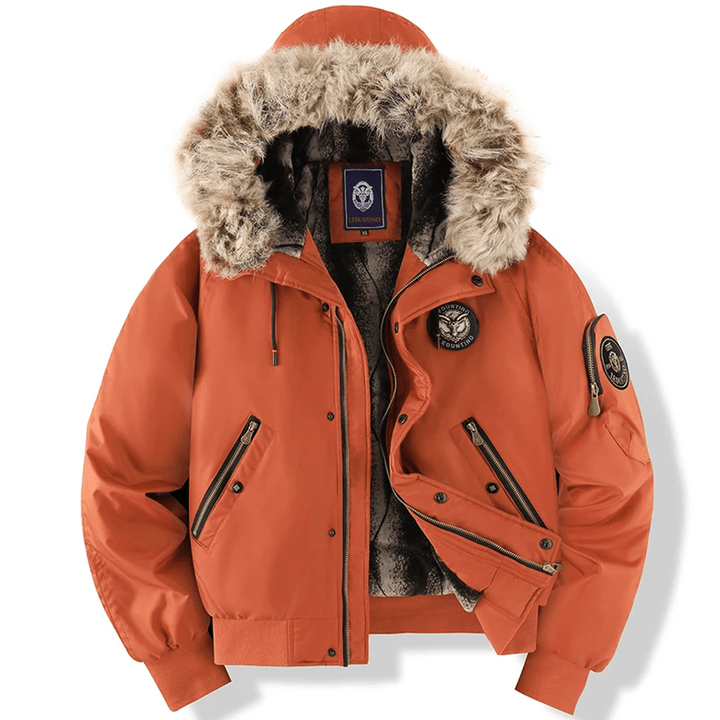 Men’s Quilted Bomber Jacket with Faux Fur Hood-Bon Voyage Vintage