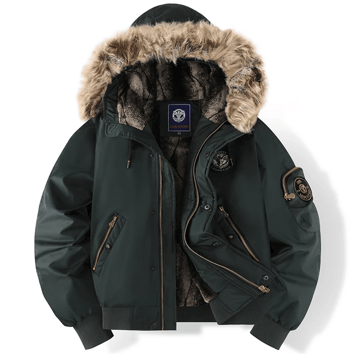 Men’s Quilted Bomber Jacket with Faux Fur Hood-Bon Voyage Vintage