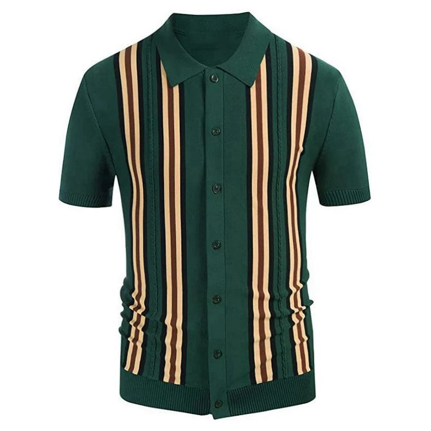 Men’s Short Sleeve Button-Up Knit Shirt-Bon Voyage Vintage