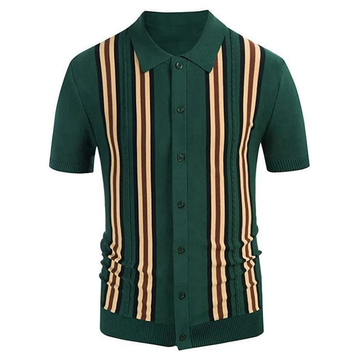 Men’s Short Sleeve Button-Up Knit Shirt-Bon Voyage Vintage