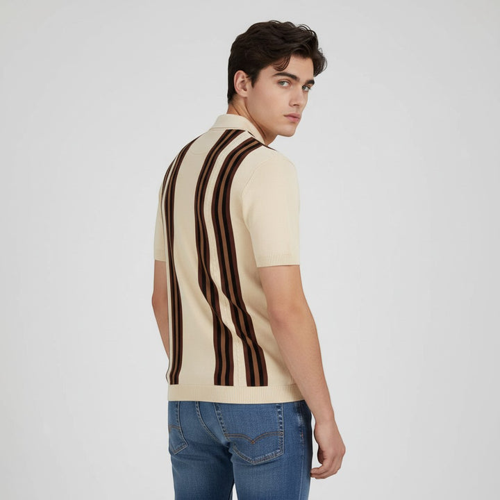 Men’s Short Sleeve Button-Up Knit Shirt-Bon Voyage Vintage
