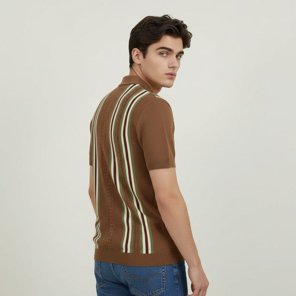 Men’s Short Sleeve Button-Up Knit Shirt-Bon Voyage Vintage