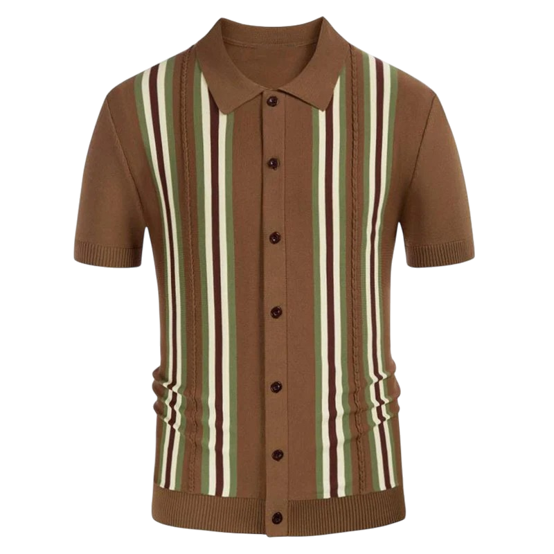 Men’s Short Sleeve Button-Up Knit Shirt-Bon Voyage Vintage