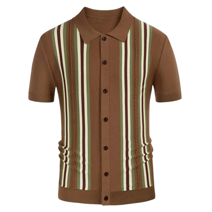 Men’s Short Sleeve Button-Up Knit Shirt-Bon Voyage Vintage