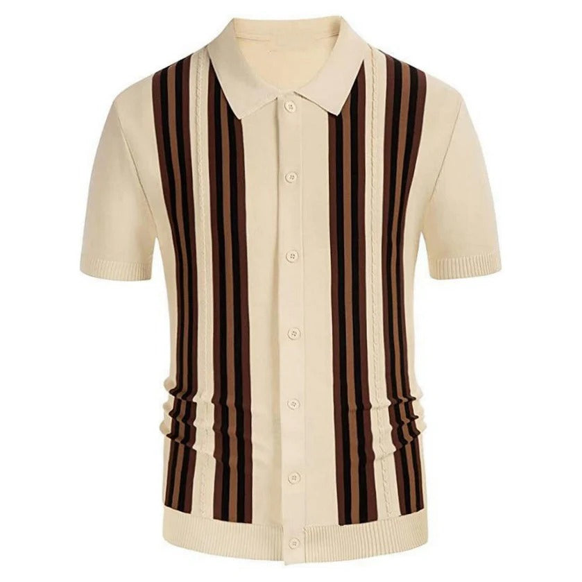 Men’s Short Sleeve Button-Up Knit Shirt-Bon Voyage Vintage