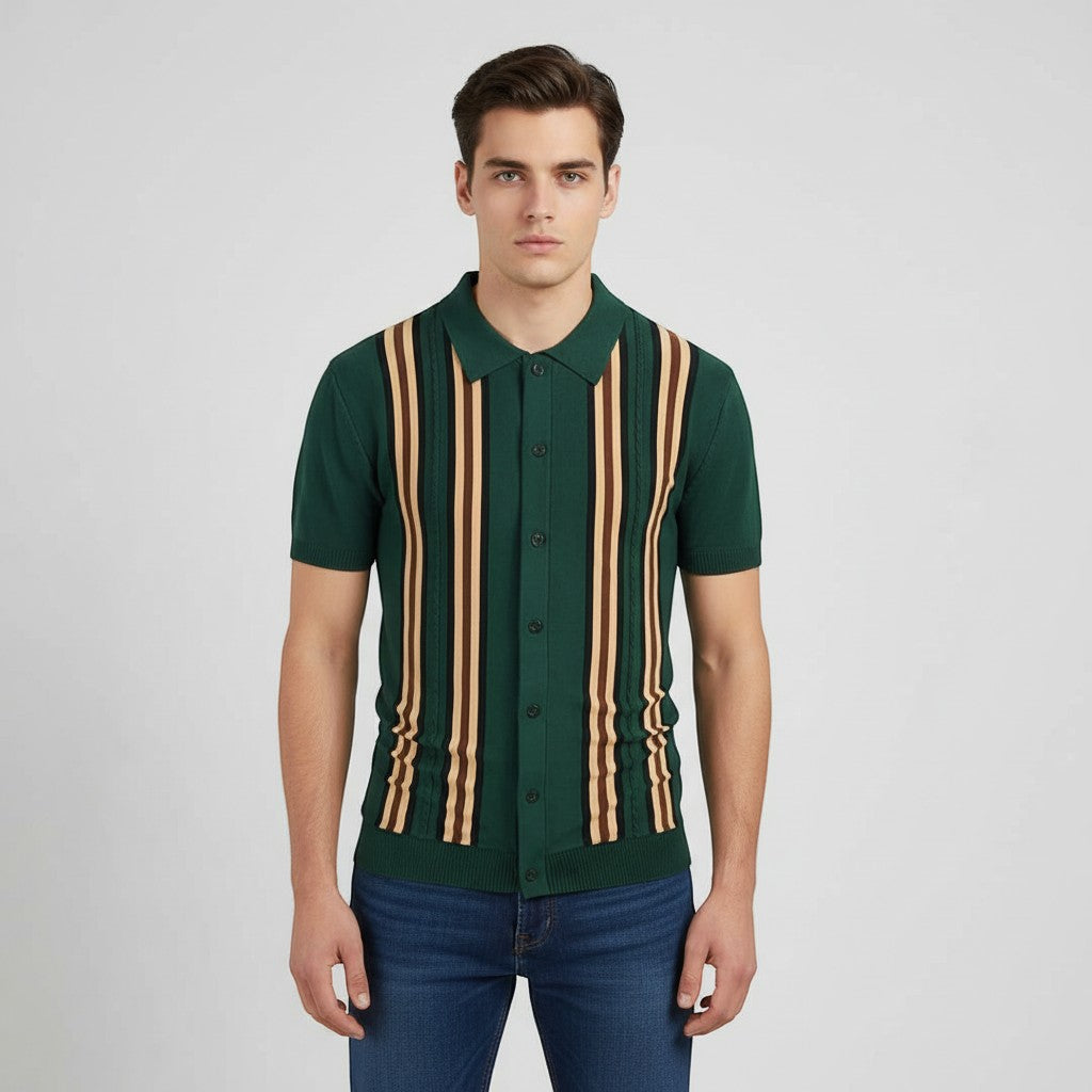 Men’s Short Sleeve Button-Up Knit Shirt-Bon Voyage Vintage