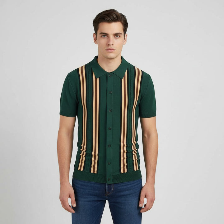Men’s Short Sleeve Button-Up Knit Shirt-Bon Voyage Vintage