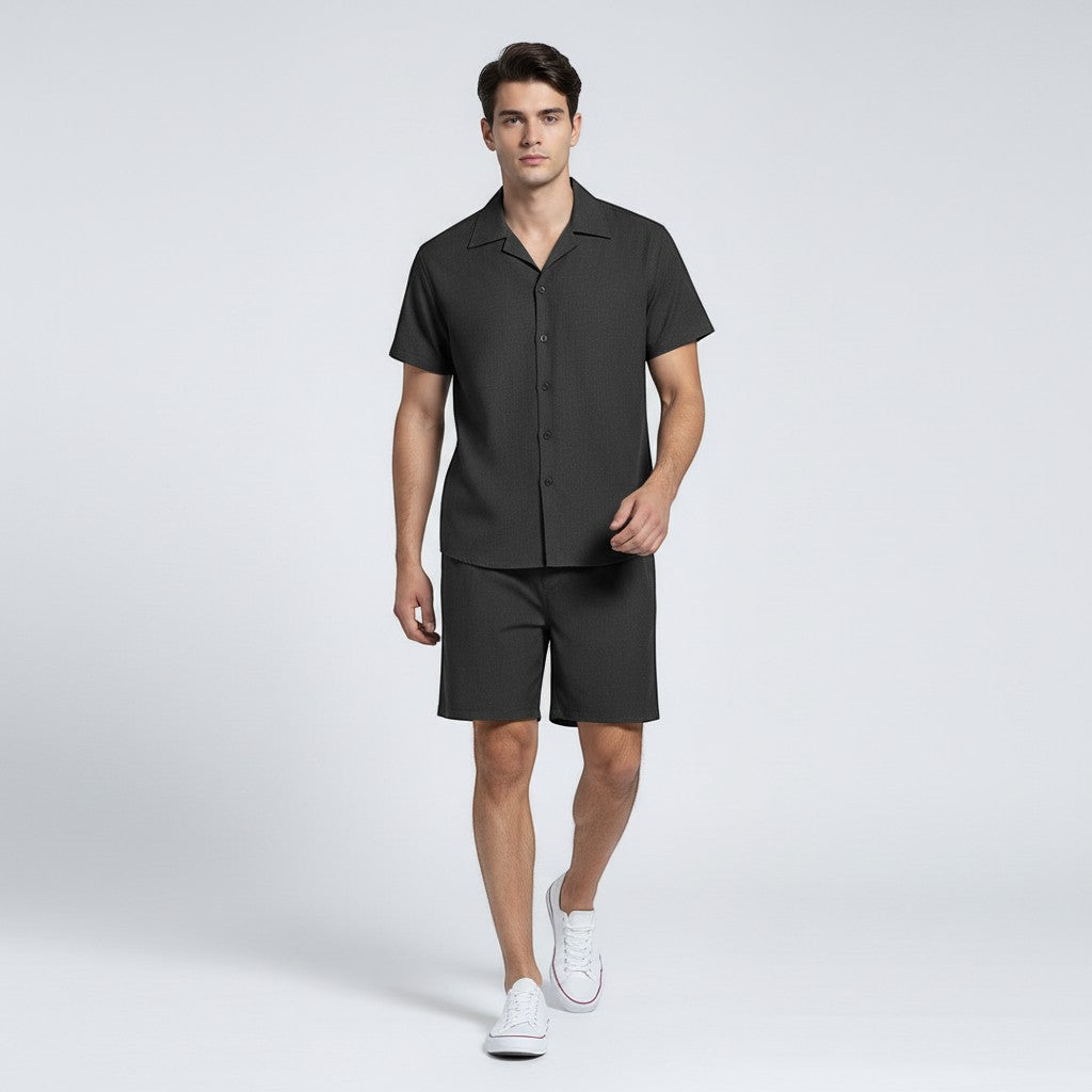 Men’s Short Sleeve Button-Up Shirt and Shorts Set-Bon Voyage Vintage