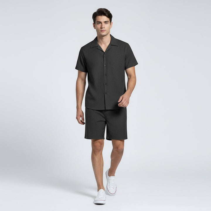 Men’s Short Sleeve Button-Up Shirt and Shorts Set-Bon Voyage Vintage