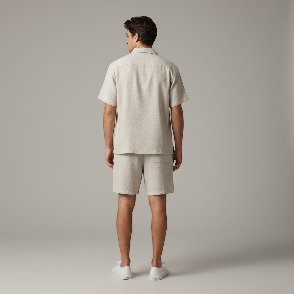 Men’s Short Sleeve Button-Up Shirt and Shorts Set-Bon Voyage Vintage