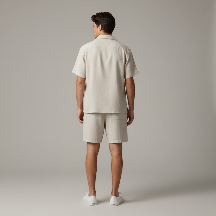 Men’s Short Sleeve Button-Up Shirt and Shorts Set-Bon Voyage Vintage
