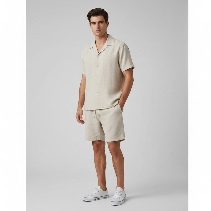 Men’s Short Sleeve Button-Up Shirt and Shorts Set-Bon Voyage Vintage