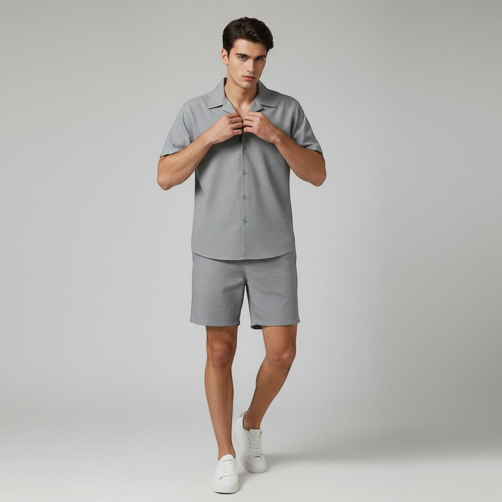 Men’s Short Sleeve Button-Up Shirt and Shorts Set-Bon Voyage Vintage