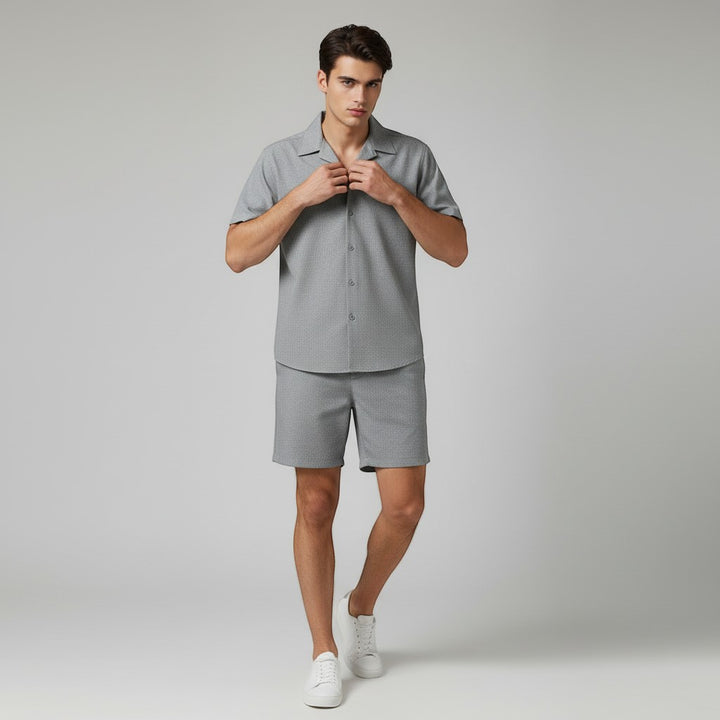 Men’s Short Sleeve Button-Up Shirt and Shorts Set-Bon Voyage Vintage