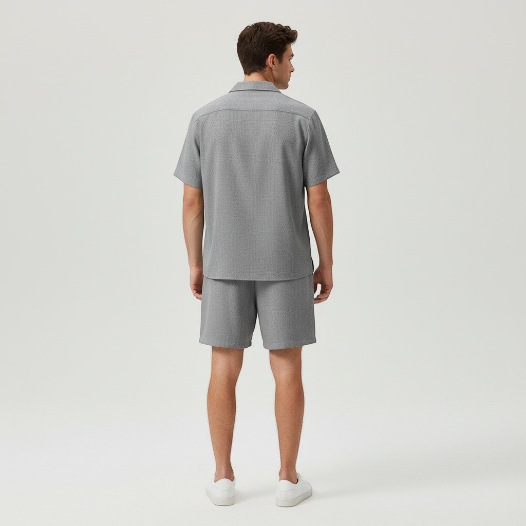 Men’s Short Sleeve Button-Up Shirt and Shorts Set-Bon Voyage Vintage