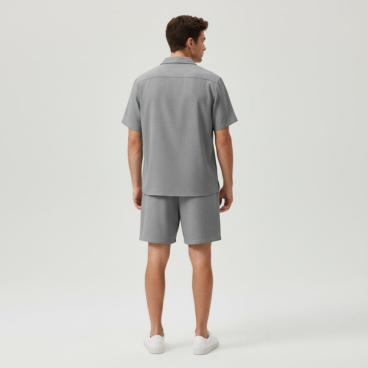 Men’s Short Sleeve Button-Up Shirt and Shorts Set-Bon Voyage Vintage