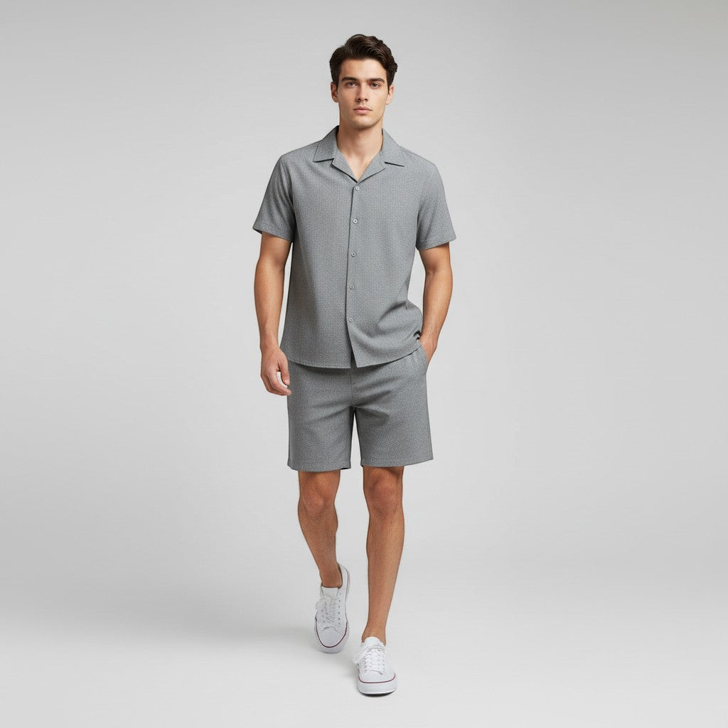 Men’s Short Sleeve Button-Up Shirt and Shorts Set-Bon Voyage Vintage