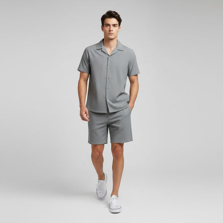 Men’s Short Sleeve Button-Up Shirt and Shorts Set-Bon Voyage Vintage