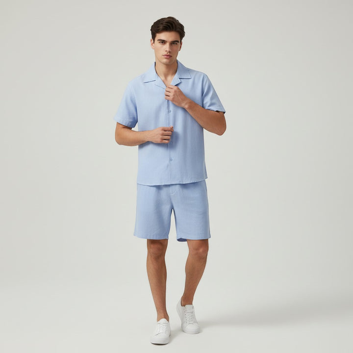 Men’s Short Sleeve Button-Up Shirt and Shorts Set-Bon Voyage Vintage