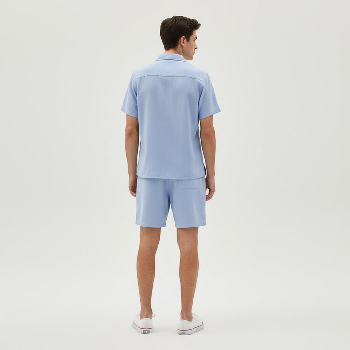 Men’s Short Sleeve Button-Up Shirt and Shorts Set-Bon Voyage Vintage