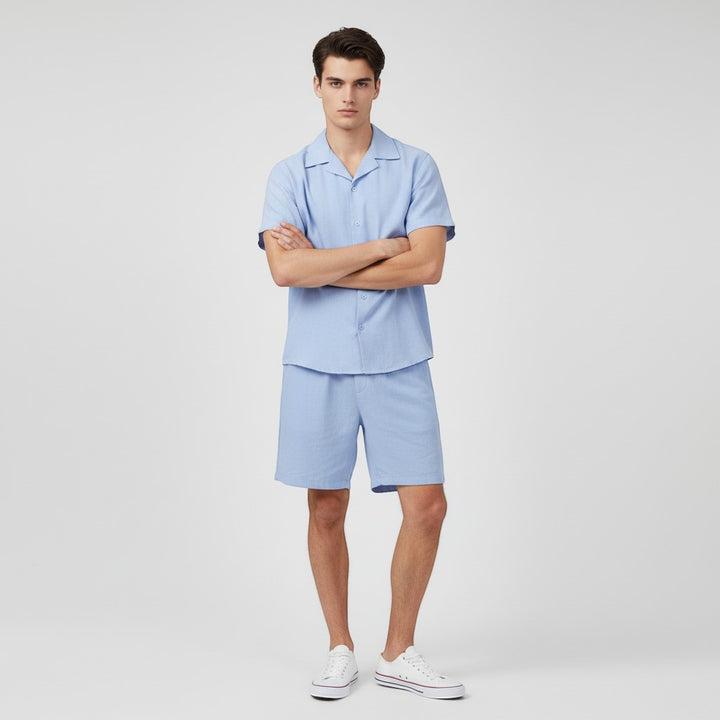 Men’s Short Sleeve Button-Up Shirt and Shorts Set-Bon Voyage Vintage