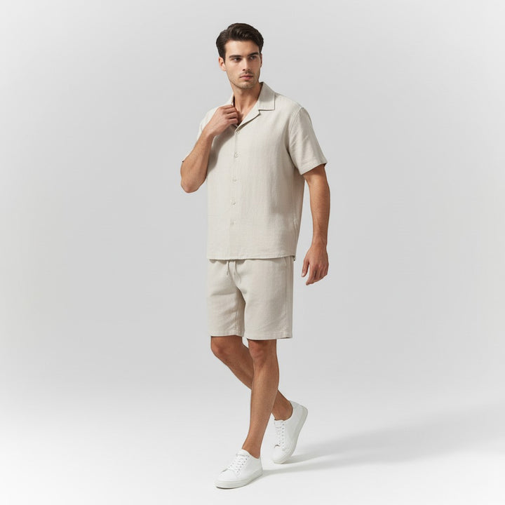 Men’s Short Sleeve Button-Up Shirt and Shorts Set-Bon Voyage Vintage