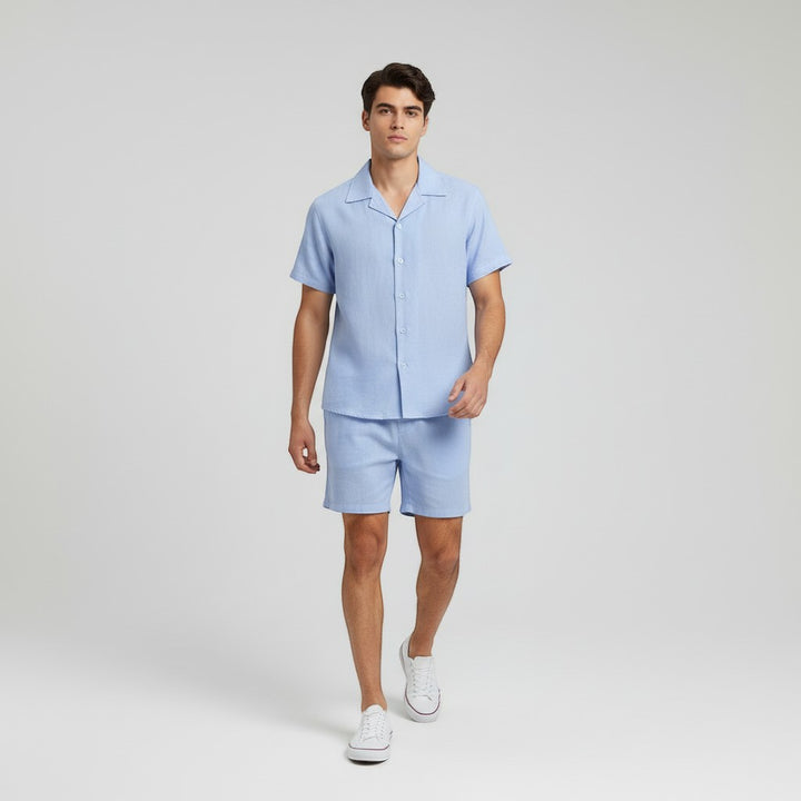Men’s Short Sleeve Button-Up Shirt and Shorts Set-Bon Voyage Vintage