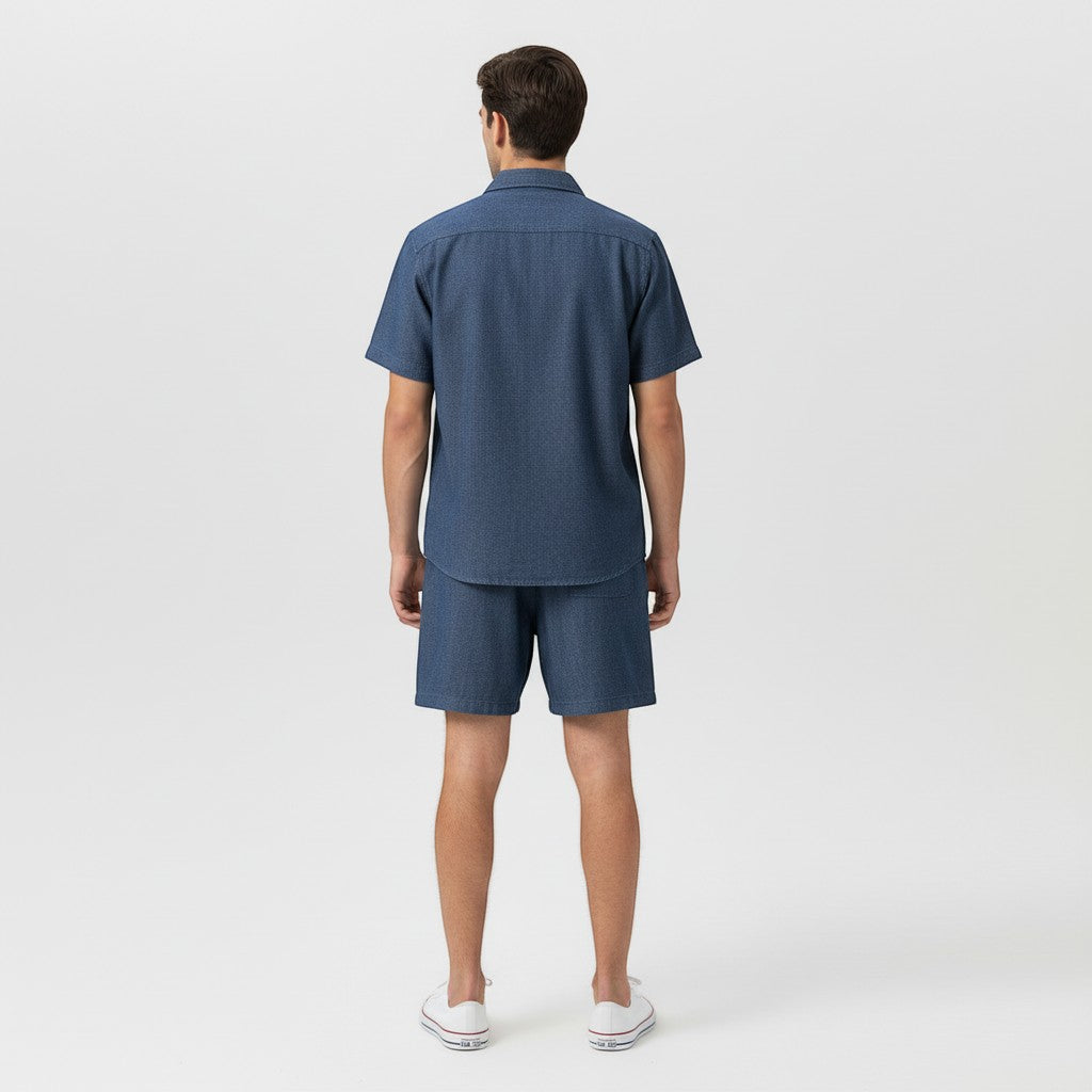Men’s Short Sleeve Button-Up Shirt and Shorts Set-Bon Voyage Vintage