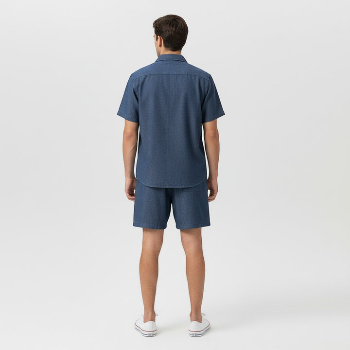Men’s Short Sleeve Button-Up Shirt and Shorts Set-Bon Voyage Vintage