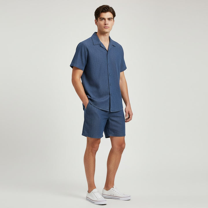 Men’s Short Sleeve Button-Up Shirt and Shorts Set-Bon Voyage Vintage