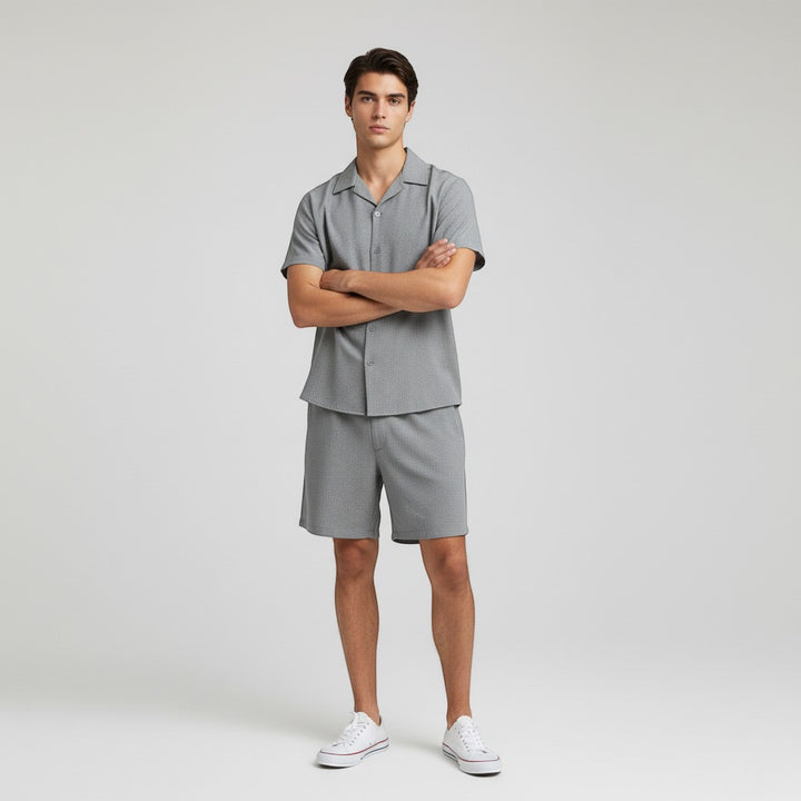 Men’s Short Sleeve Button-Up Shirt and Shorts Set-Bon Voyage Vintage