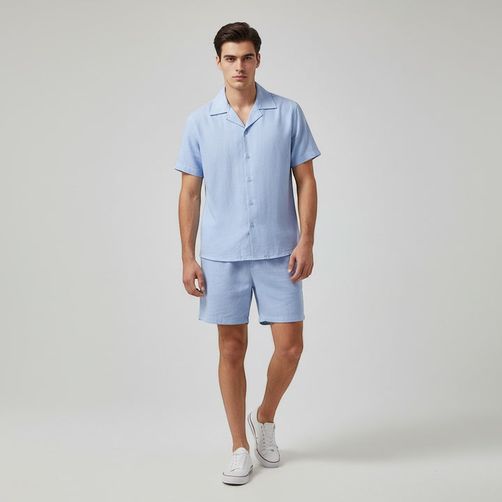 Men’s Short Sleeve Button-Up Shirt and Shorts Set-Bon Voyage Vintage