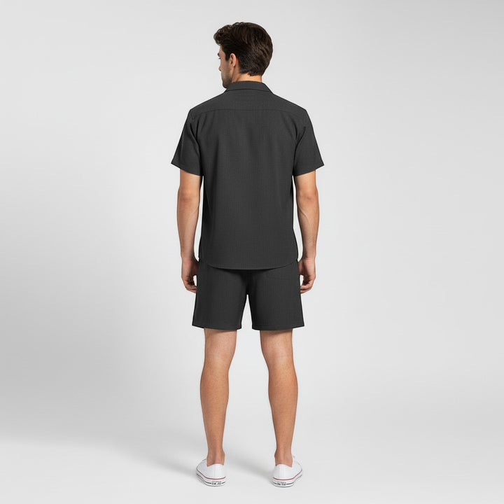 Men’s Short Sleeve Button-Up Shirt and Shorts Set-Bon Voyage Vintage