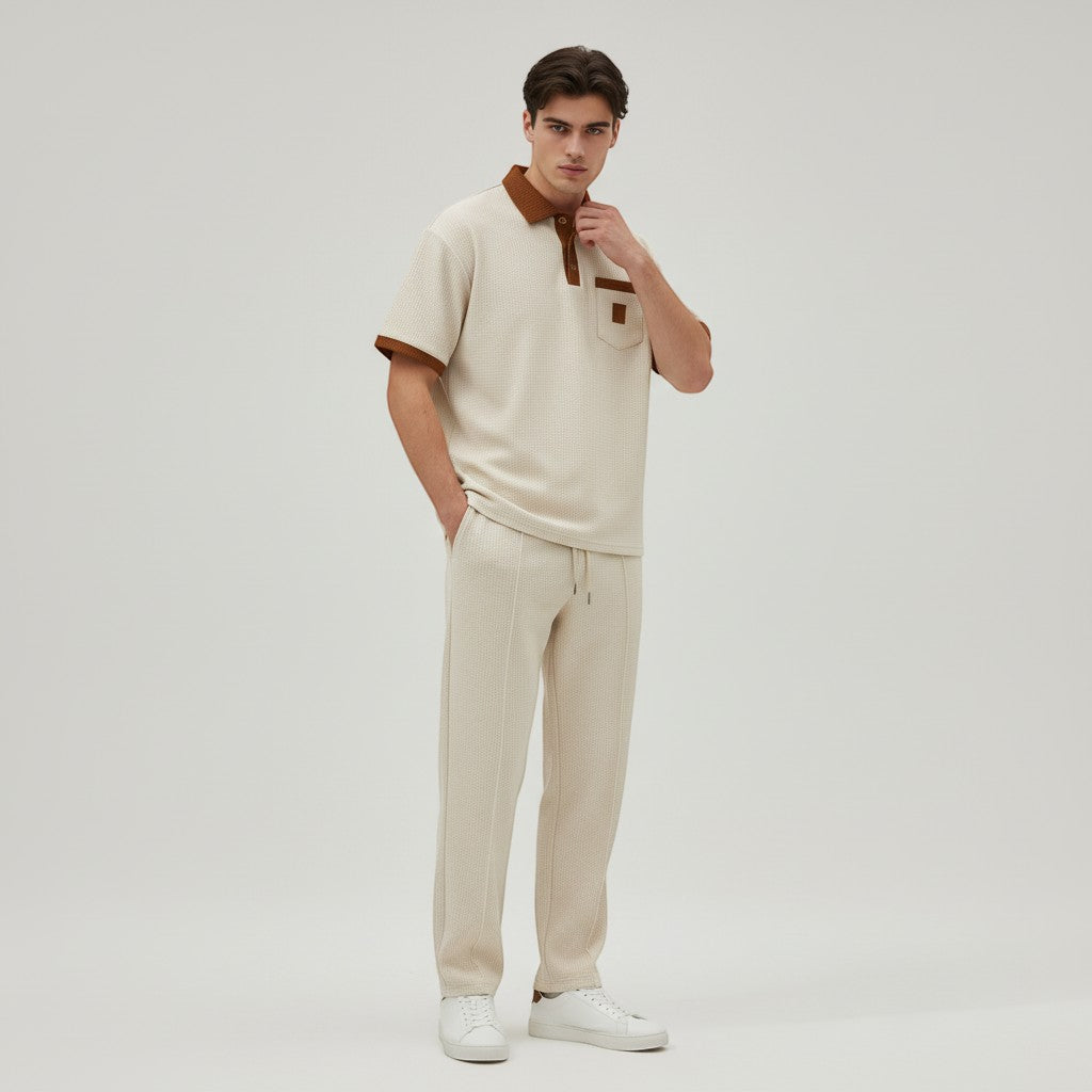 Men’s Short Sleeve Polo Shirt and Trousers Set-Bon Voyage Vintage