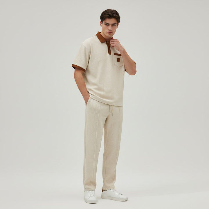 Men’s Short Sleeve Polo Shirt and Trousers Set-Bon Voyage Vintage